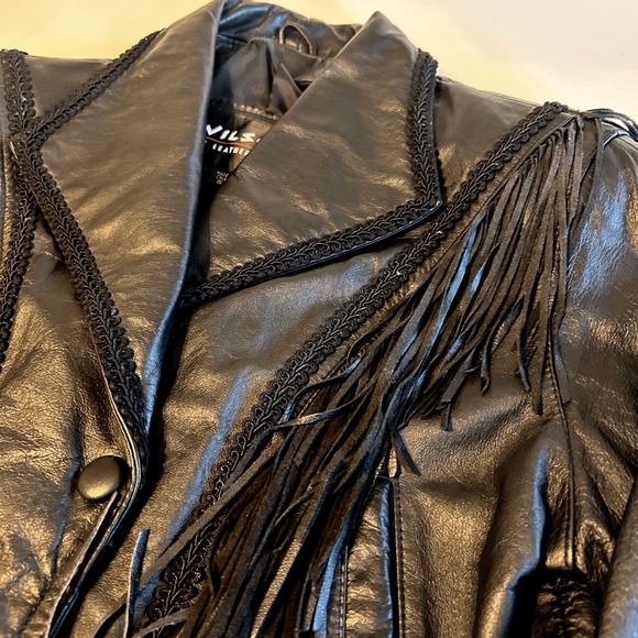 Wilsons Leather Black Fringe Leather Jacket Womens S • Boho Y2K Moto Festival - Picture 3 of 6